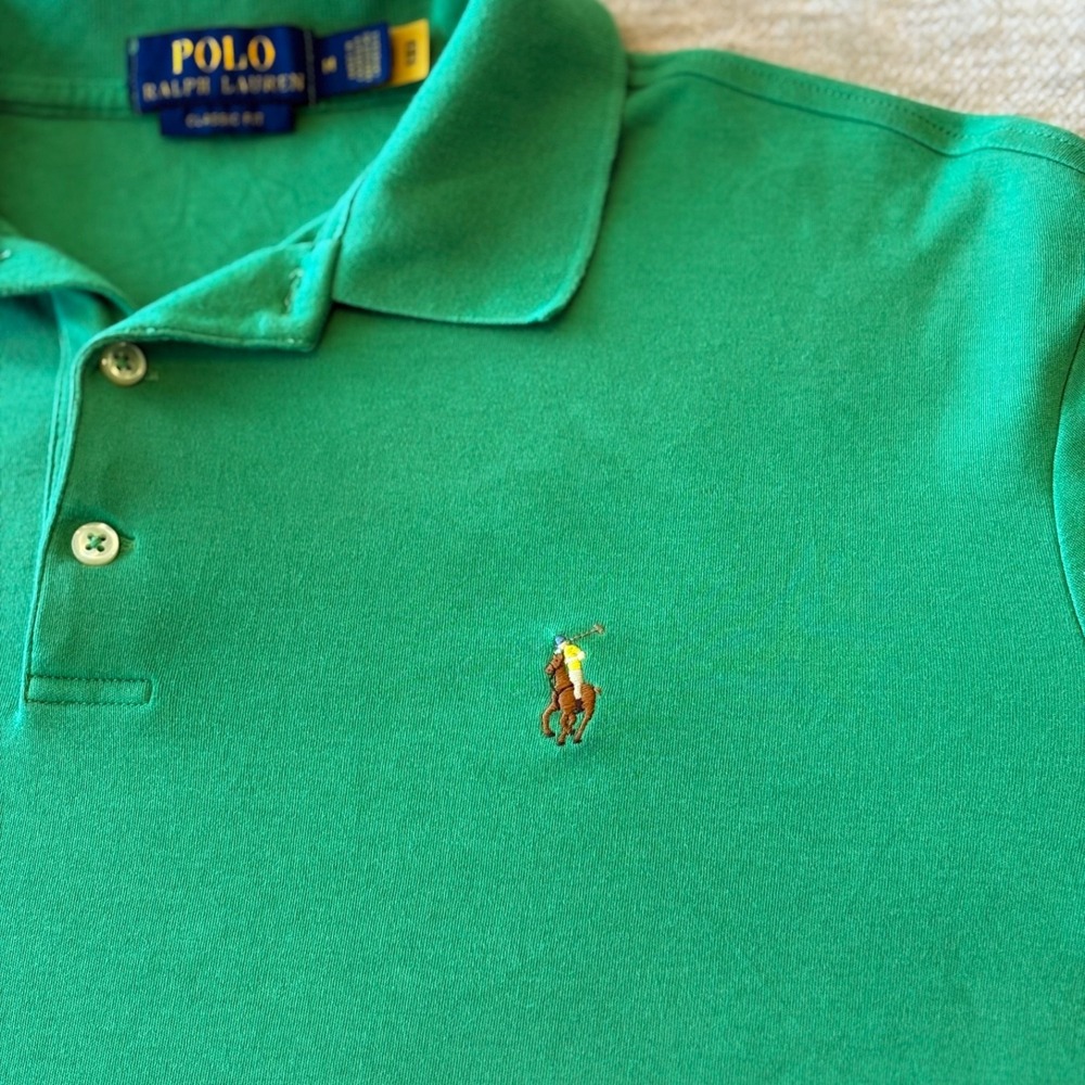 Polo Ralph Lauren Polo Shirt Mens Medium Green Classic Fit Flesh Pony Preppy